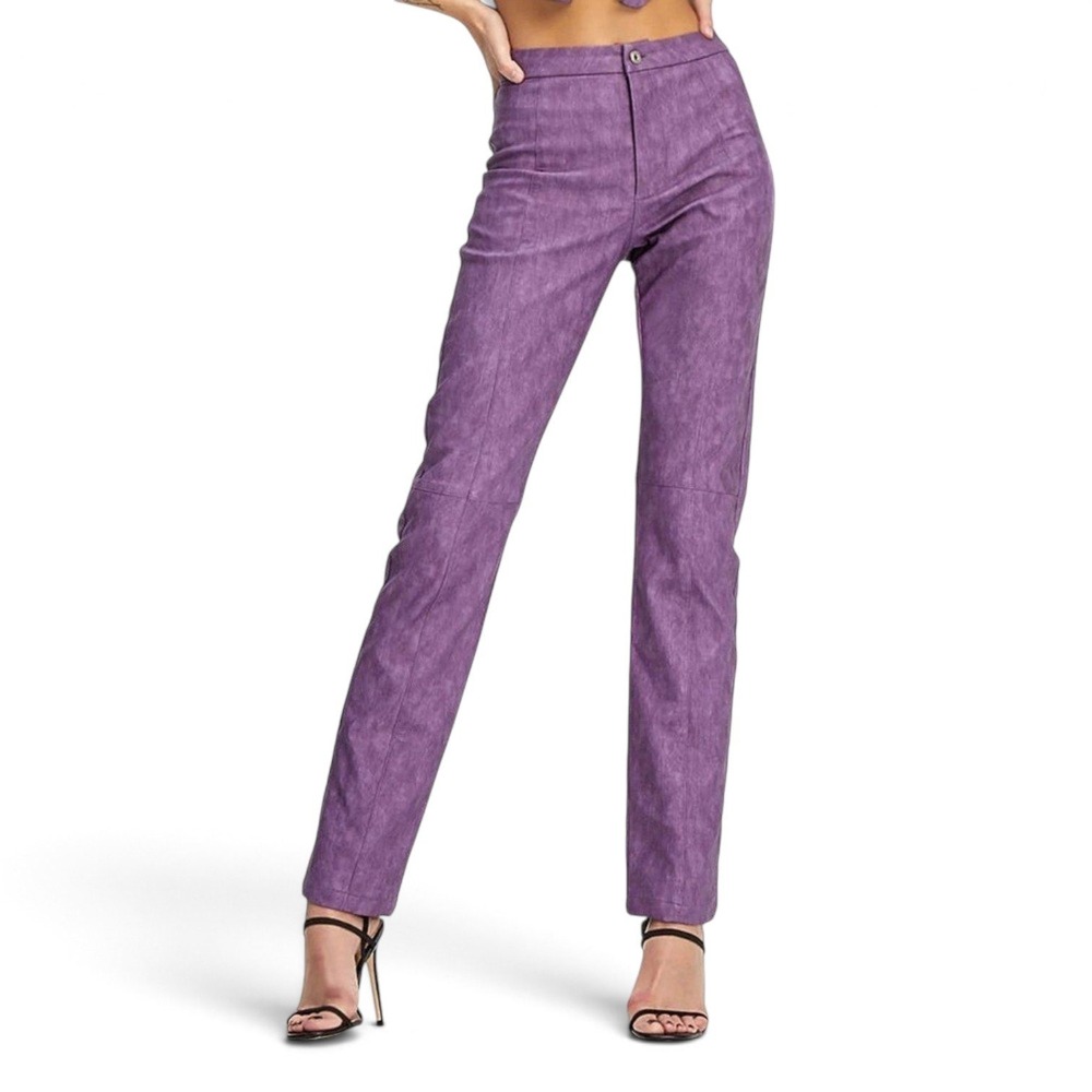 I.AM.GIA Saros Faux Leather Pants Womens Small Purple Seam Detail Straight Leg